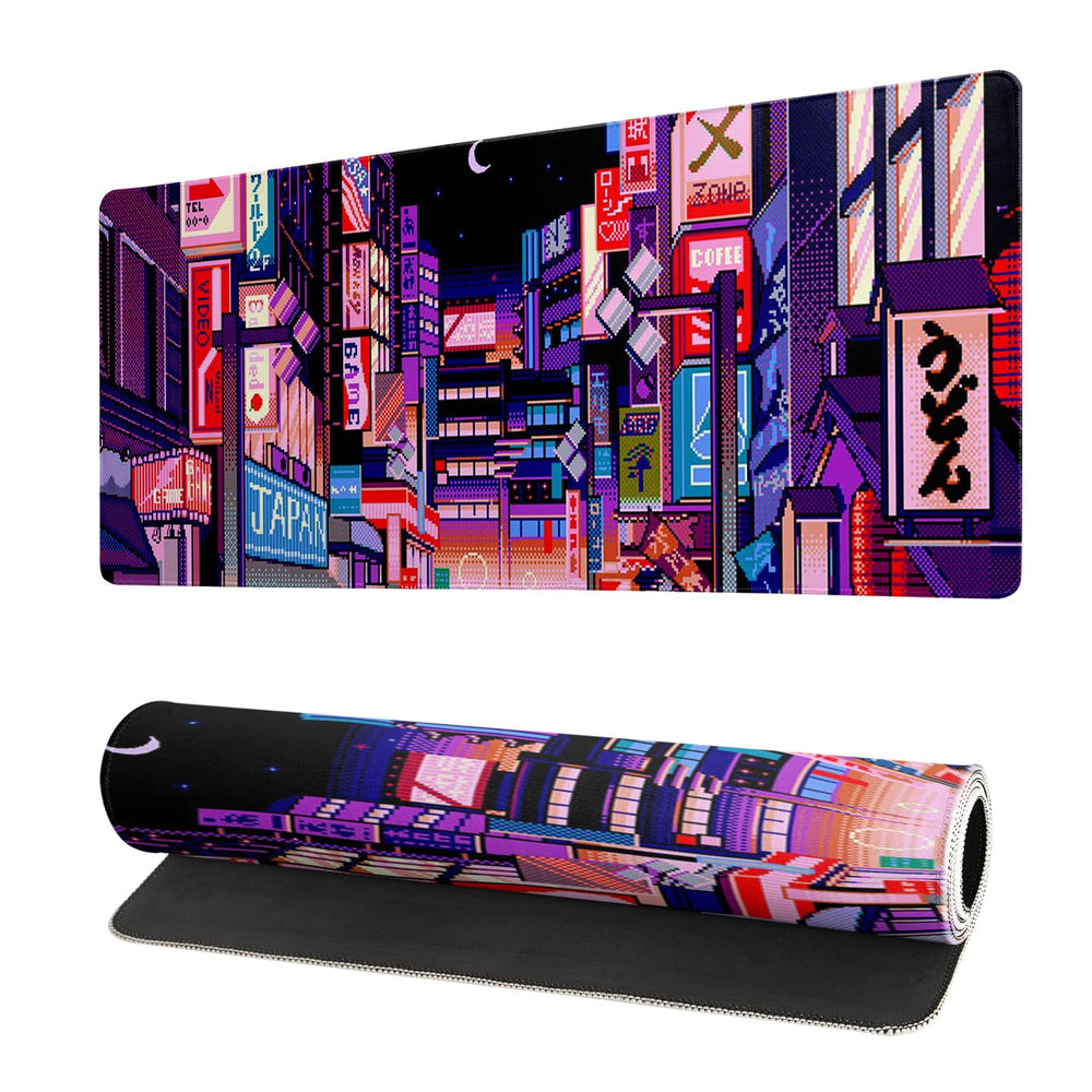 Tokyo Street Mouse Pad Anime Japanese Desk Mat Kawaii Large Gaming Mousepad XL Beige Cute Mousepad Gaming Non-Slip Rubber Base Stitched Edges Keyboard Mouse Mat Desk Pad for Office Home and Game