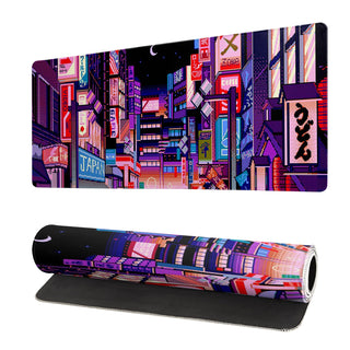 Tokyo Street Mouse Pad Anime Japanese Desk Mat Kawaii Large Gaming Mousepad XL Beige Cute Mousepad Gaming Non-Slip Rubber Base Stitched Edges Keyboard Mouse Mat Desk Pad for Office Home and Game