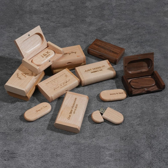 Personalized Wooden USB Drive Custom Cute Flash Gift for Graduation Wedding | Engraved Flash Drive, Custom Bamboo Pendrive, 64GB, 128GB, Family Memories - hover image