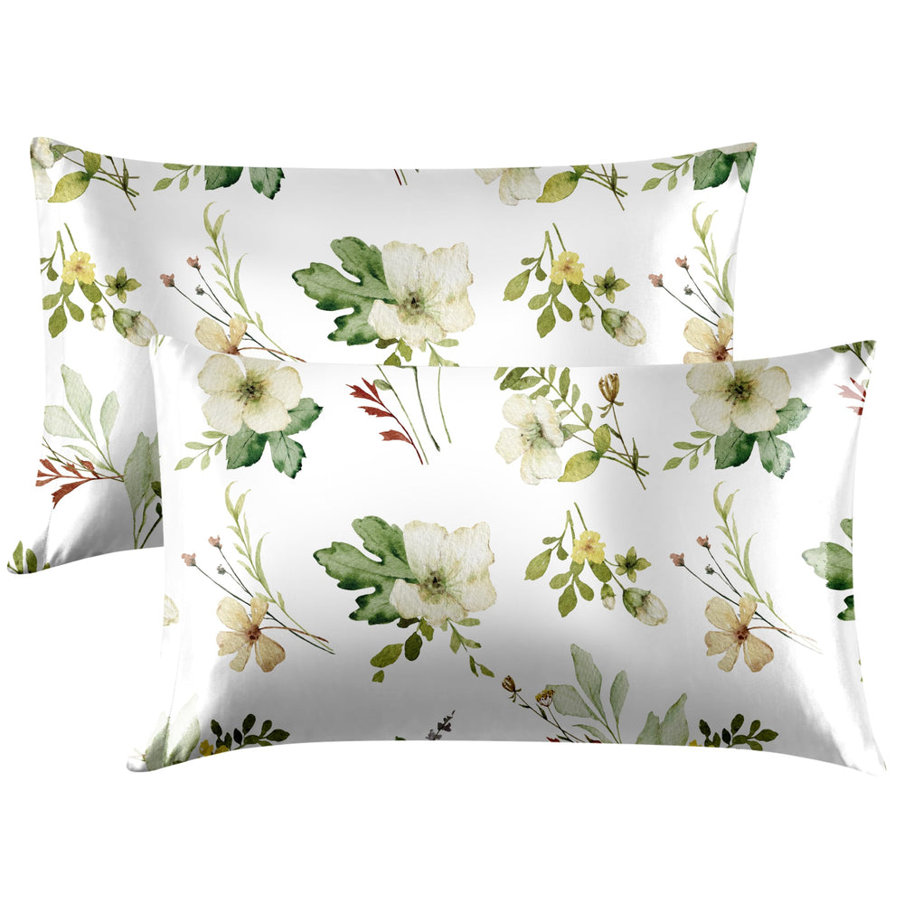 EXQ Home Silky Satin Pillowcase for Hair and Skin,Printed Pillow Cases Standard Size Set of 2 Satin Pillow Case 2 Pack with Envelope Closure(Ink Leaf, 20x26)