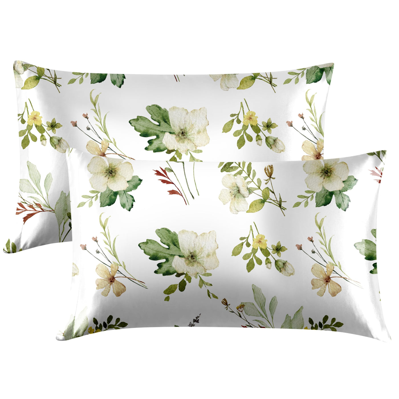 EXQ Home Silky Satin Pillowcase for Hair and Skin,Printed Pillow Cases Standard Size Set of 2 Satin Pillow Case 2 Pack with Envelope Closure(Ink Leaf, 20x26)