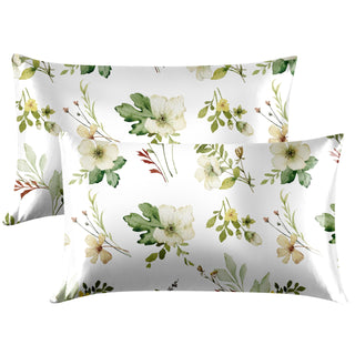 EXQ Home Silky Satin Pillowcase for Hair and Skin,Printed Pillow Cases Standard Size Set of 2 Satin Pillow Case 2 Pack with Envelope Closure(Ink Leaf, 20x26)
