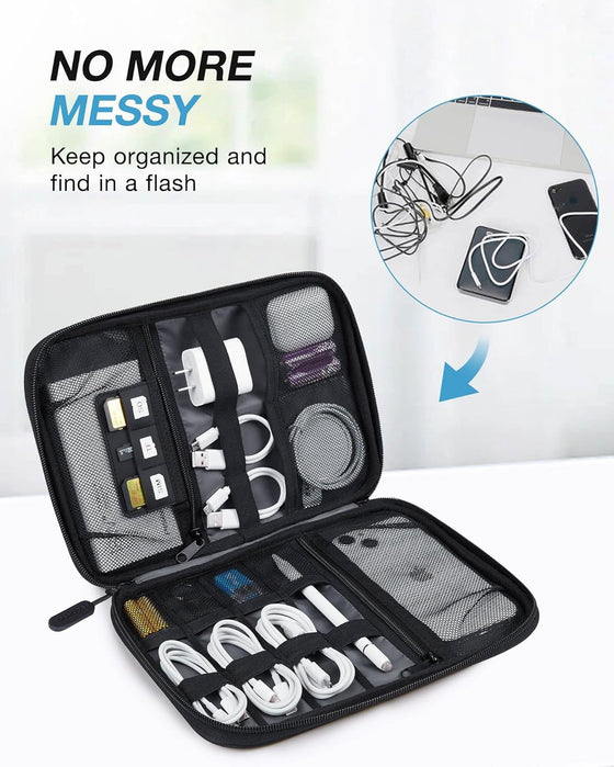 BAGSMART Large Electronics Travel Organizer Case, Tech Accessories Cord Storage Bag for Phone, Power Bank, SD Card, Cables, Black - hover image