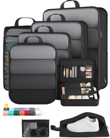 Veken 11-Pack Compression Packing Cubes for Travel Essentials,Compressible Expandable Large Luggage Suitcase Organizer Bags for Clothing,Durable Space Saver Bags with Toiletry Bags(Dark Green)