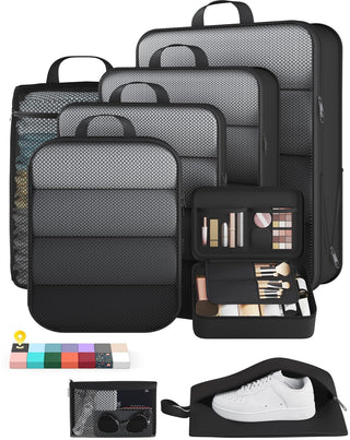 Veken 11-Pack Compression Packing Cubes for Travel Essentials,Compressible Expandable Large Luggage Suitcase Organizer Bags for Clothing,Durable Space Saver Bags with Toiletry Bags(Dark Green)