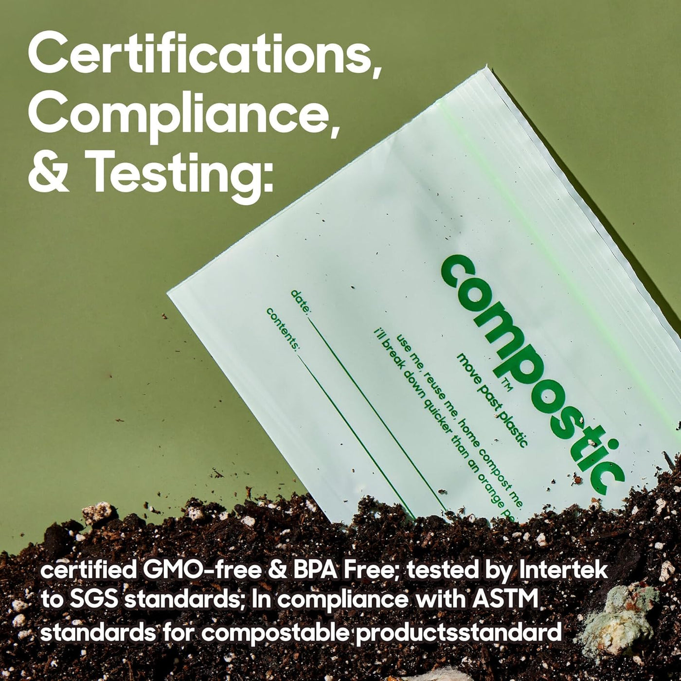 Compostic Compostable Snack Bags, Snack Size (60 Count) Starter Pack — Resealable Zip-Seal, Plant-Based, Home Compostable, Freezer Safe, BPA-Free, Non-Toxic, GMO-Free Food Storage Bags
