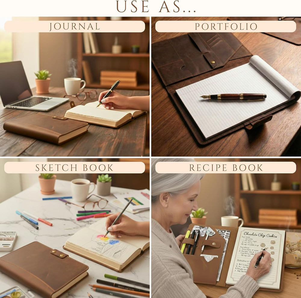 Personalized Leather Portfolio for Men, Women - Custom Business & Organizer A4 A5 Document Binder, Journal for Coworker, Employee, Gift for Him, Her, Students, Graduation, Father’s Day, Office Gifts