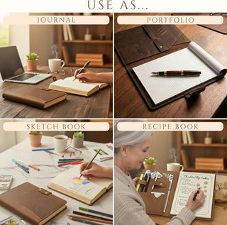 Personalized Leather Portfolio for Men, Women - Custom Business & Organizer A4 A5 Document Binder, Journal for Coworker, Employee, Gift for Him, Her, Students, Graduation, Father’s Day, Office Gifts