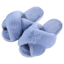 Evshine Women's Fuzzy Slippers Cross Band Memory Foam House Slippers Open Toe
