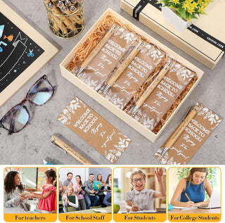Dunzoom 50 Sets Welcome Back to School Gifts Include Greeting Cards and Inspirational Ballpoint Pens First Day of School Stationery Set for Teachers Students Reward Supplies(Paper,Fresh Style)