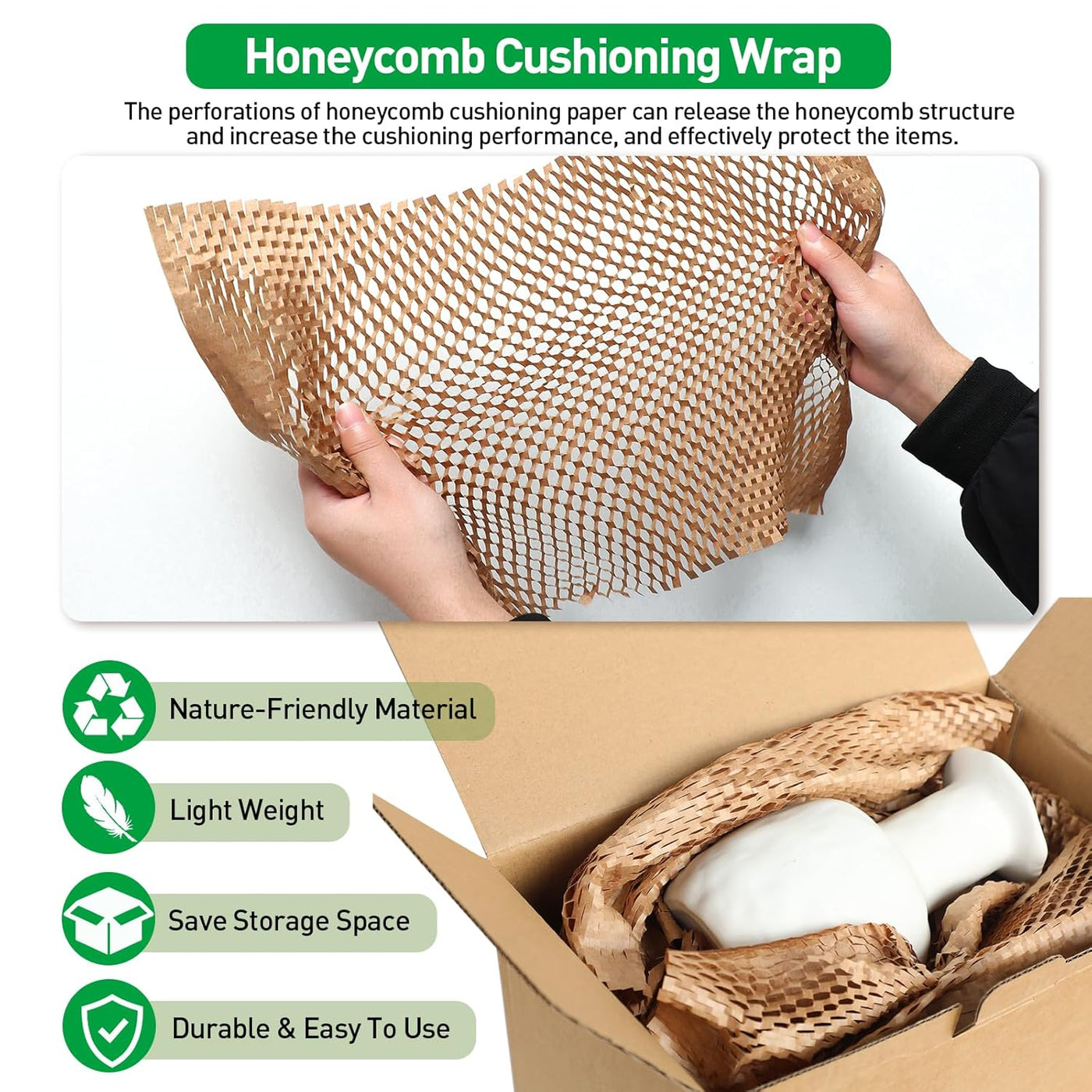 MAXECHO 50 Sheets Honeycomb Packing Paper Expanded Size 12" × 16" Unexpanded Size 14.5" × 11" Bubble Cushioning Wrap for Moving Shipping Products Gifts Wrapping Essentials Packaging Materials Supplies