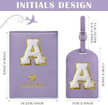 COSHAYSOO Purple Passport Cover Holder and Initial Luggage Tag Set TSA Approved with Personalized Monogram Chenille Letter Patch for Women Teen Girls, Cute Travel Bag Suitcase Identifier (A)