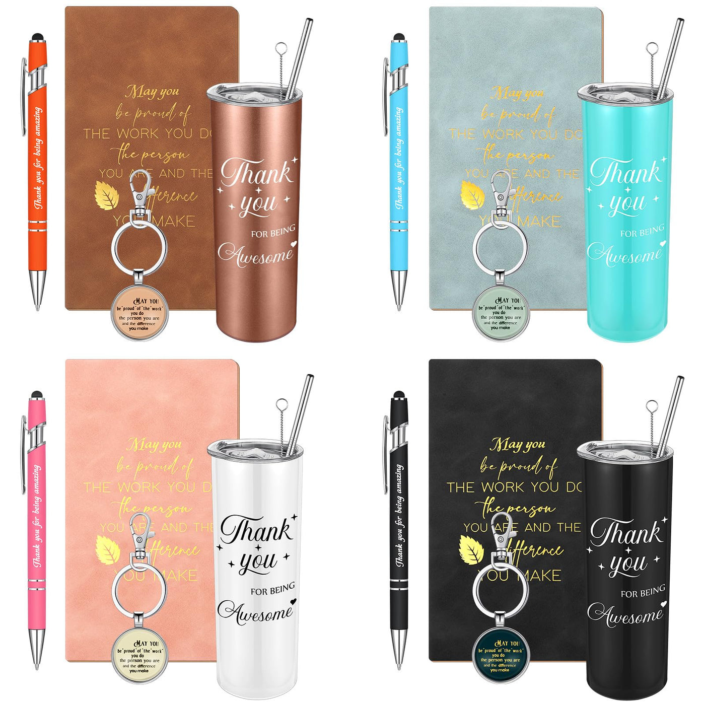 Ireer Employee Appreciation Gifts Thank You Teacher Gifts 20 oz Insulated Tumbler Keychain Pen Notepad(Vibrant Colors,8 Sets)