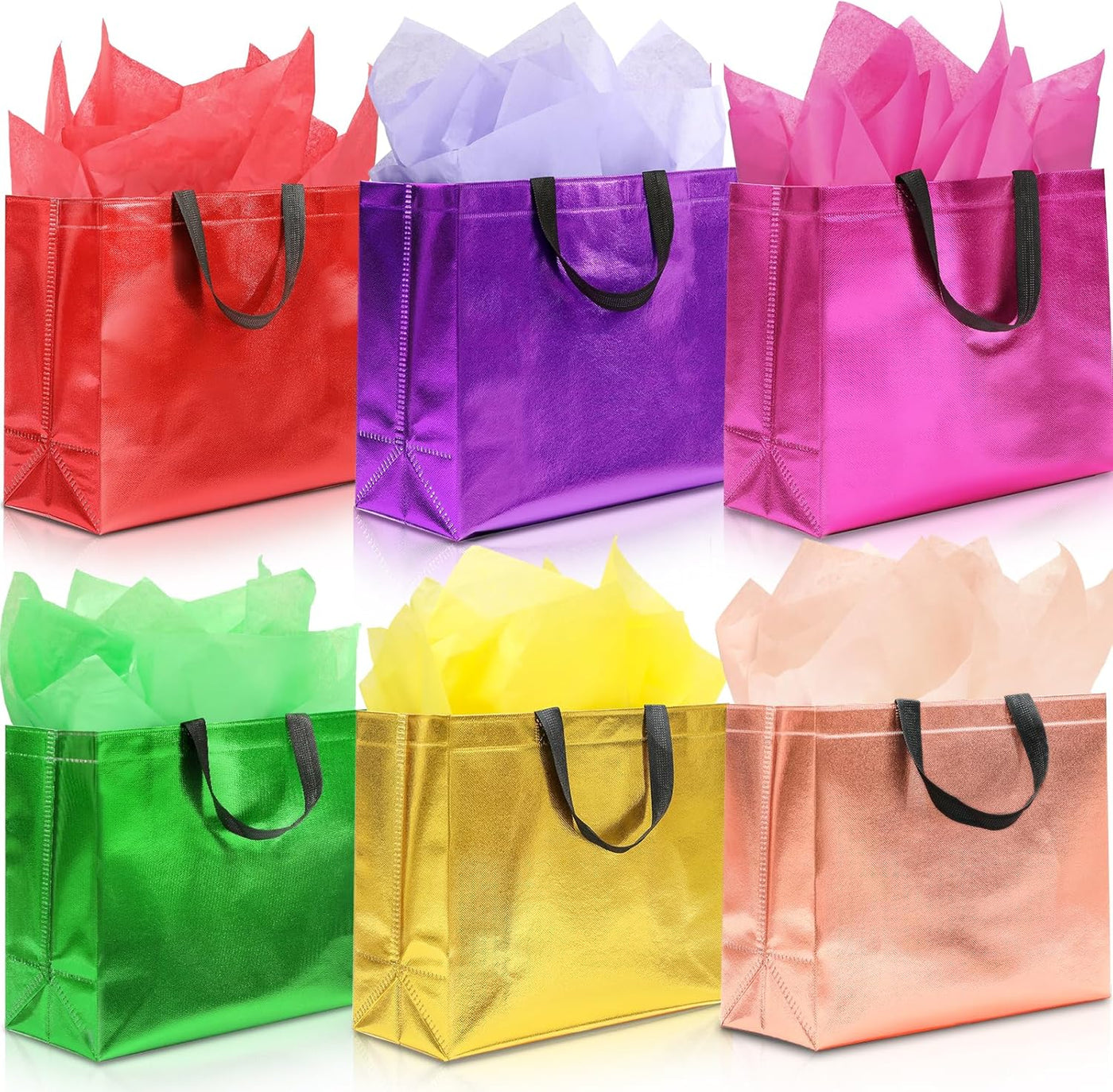 KeerxunBag 12Pcs Reusable Gift Bags（Includes Tissue Paper） Gift bag with handle Birthdays Parties Holidays Weddings Medium 13x5x11in colorful Gift Bags