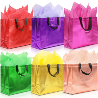 KeerxunBag 12Pcs Reusable Gift Bags（Includes Tissue Paper） Gift bag with handle Birthdays Parties Holidays Weddings Medium 13x5x11in colorful Gift Bags