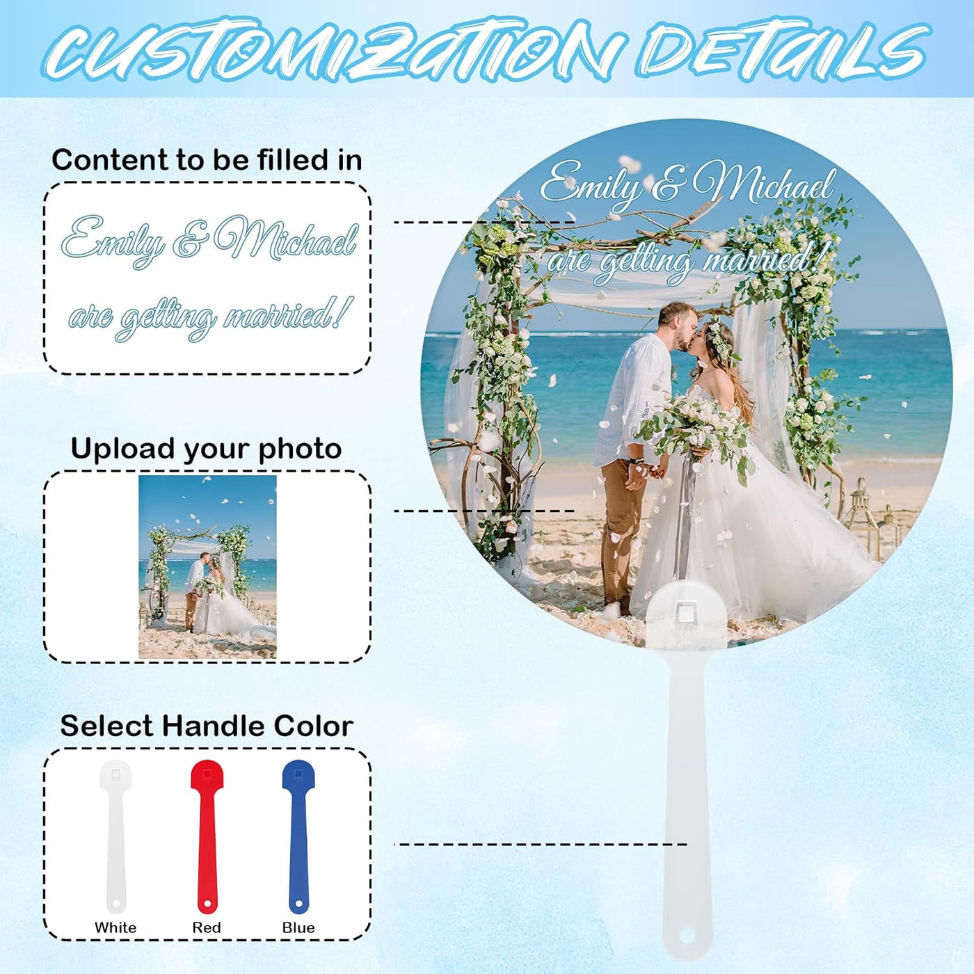 Custom Hand Fans Bulk 10–5000 PCS, Personalized Fans with Photo, Logo or Text, Promotional Hand Fans for Business, Trade Shows, Weddings, Events, Schools & Fundraisers