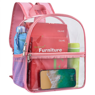 Paxiland Clear Backpack Stadium Approved 12×12×6 with Reinforced and Wider Shoulder Straps, Small Clear Bag for Schools, Concerts, Work, Festivals and Sporting Events - Black