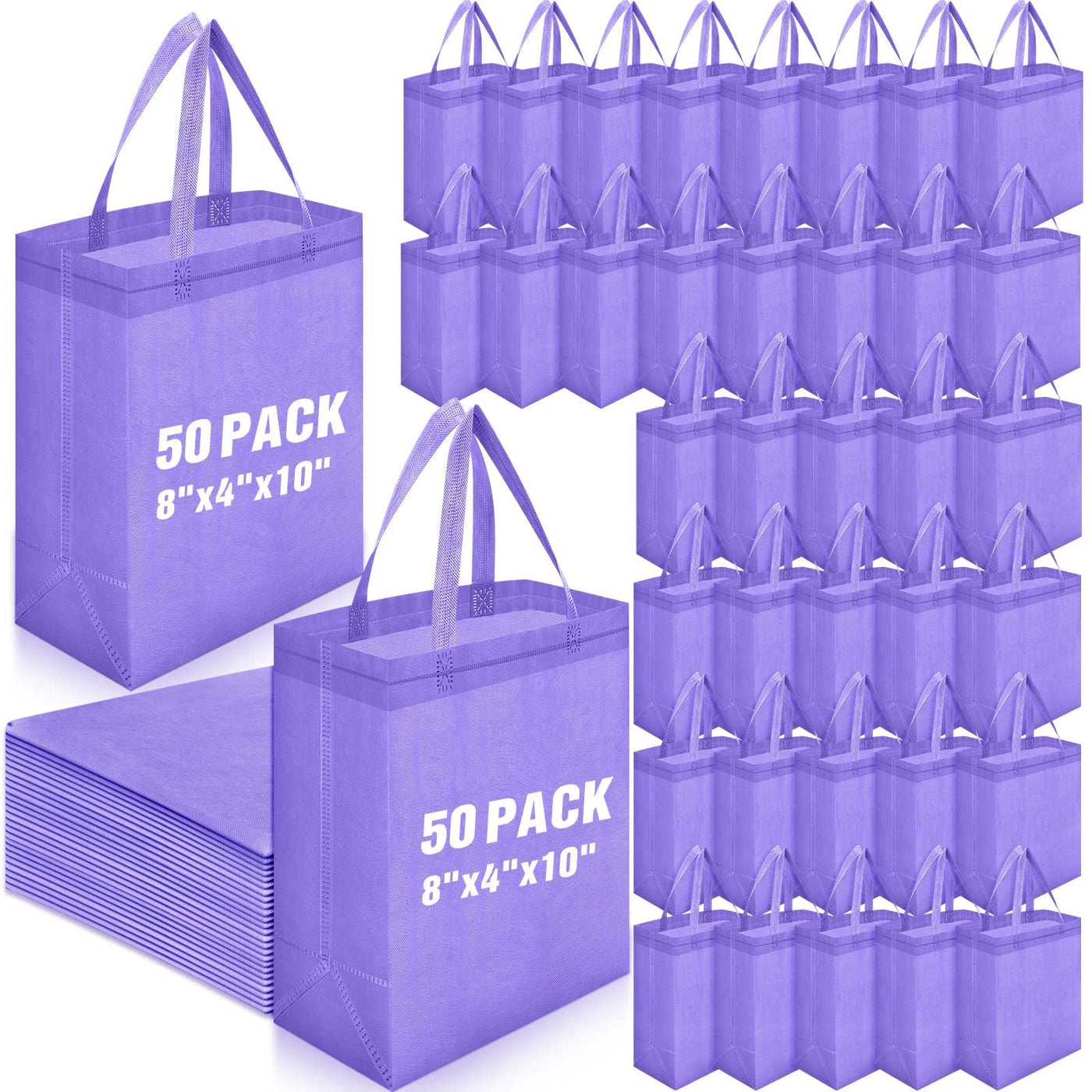 Windyun 50 Pcs Reusable Tote Bag Bulk 8 x 4 x 10 Inch Non Woven Shopping Bag with Handle Reusable Portable Grocery Gift Tote (Black)