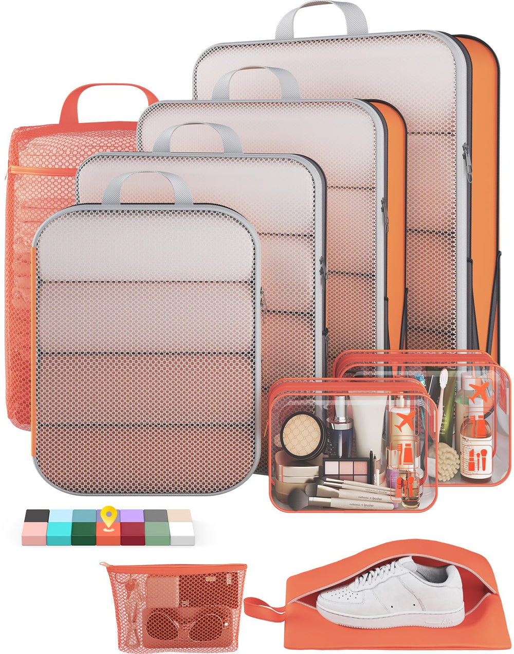 Veken 11-Pack Compression Packing Cubes for Travel Essentials,Compressible Expandable Large Luggage Suitcase Organizer Bags for Clothing,Durable Space Saver Bags with Toiletry Bags(Dark Green)