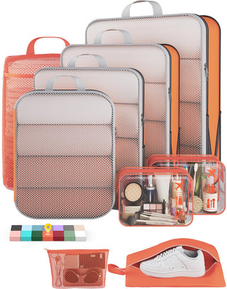 Veken 11-Pack Compression Packing Cubes for Travel Essentials,Compressible Expandable Large Luggage Suitcase Organizer Bags for Clothing,Durable Space Saver Bags with Toiletry Bags(Dark Green)