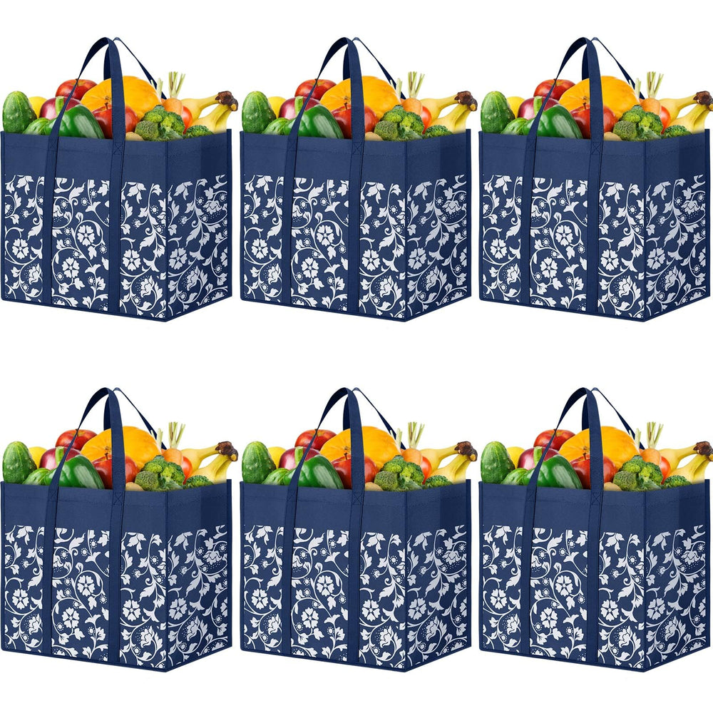 WOWBOX Reusable Grocery Bags Foldable Tote Bags Bulk with Reinforced Handles Shopping Bags for Groceries Heavy Duty Kitchen Reusable Grocery Bags with Waterproof Coating 4-Pack, Blue