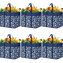 WOWBOX Reusable Grocery Bags Foldable Tote Bags Bulk with Reinforced Handles Shopping Bags for Groceries Heavy Duty Kitchen Reusable Grocery Bags with Waterproof Coating 4-Pack, Blue