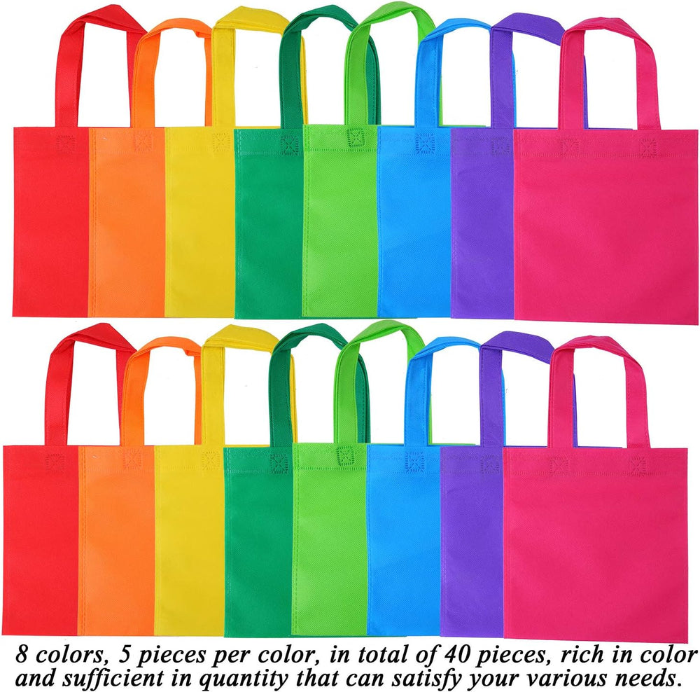 Elcoho 40 Pieces Non-Woven Party Favor Bags 8×8 Inch Resuable Goodie Gift Bag with Handles Tote Treat Bag for Birthday Party