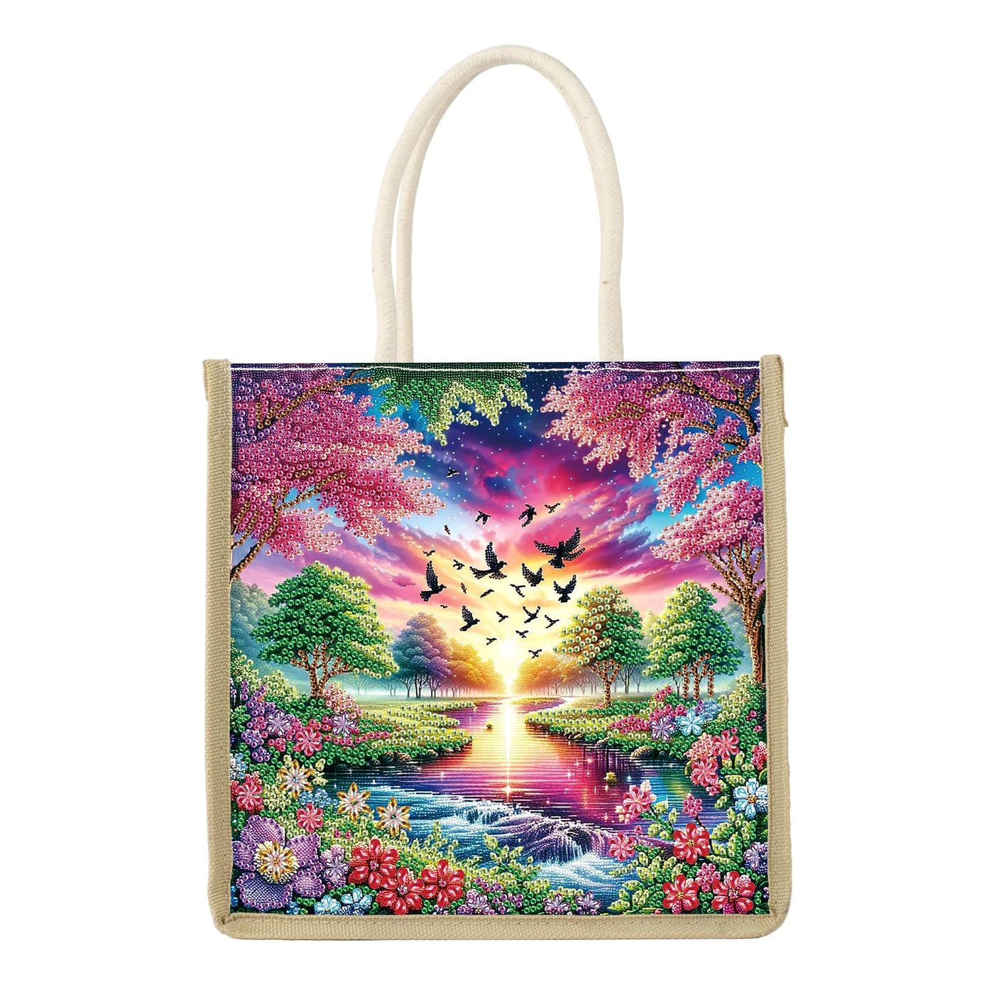 JZHYOAN Mandala Diamond Painting Canvas Tote Bags for Adults DIY Flower Diamond Art Tote Bags Kits Reusable Grocery Shopping Hand Storage Bag with Handles Portable Storage Bag for Family Woman Man