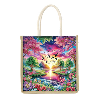 JZHYOAN Mandala Diamond Painting Canvas Tote Bags for Adults DIY Flower Diamond Art Tote Bags Kits Reusable Grocery Shopping Hand Storage Bag with Handles Portable Storage Bag for Family Woman Man