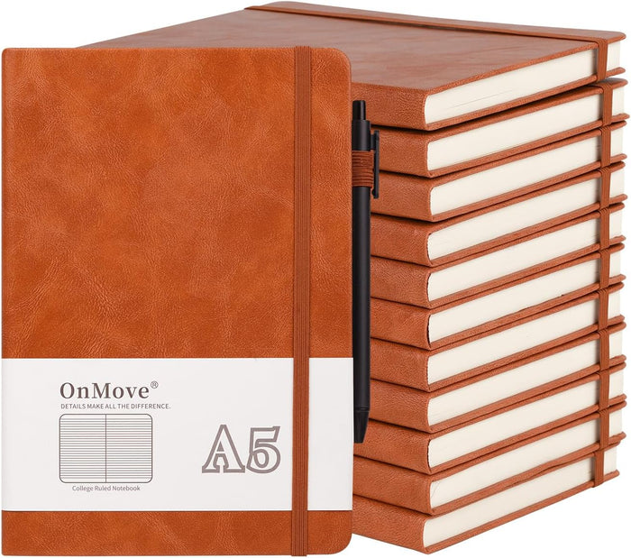 Notebooks Journal for Women Men 12 Pack Bulk Leather Hardcover with Pen Holder A5 160 Pages 100 GSM Thick Paper for Work School Lined Brown