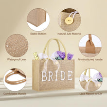 Bride Tote Bag Large Jute Tote Natural Wedding Shower Gift Bag with Gold Diamond &Ribbon Bridal Gifts for Bride to Be, Future Mrs, Engagement, Bachelorette Party Gift（Gold Outline）