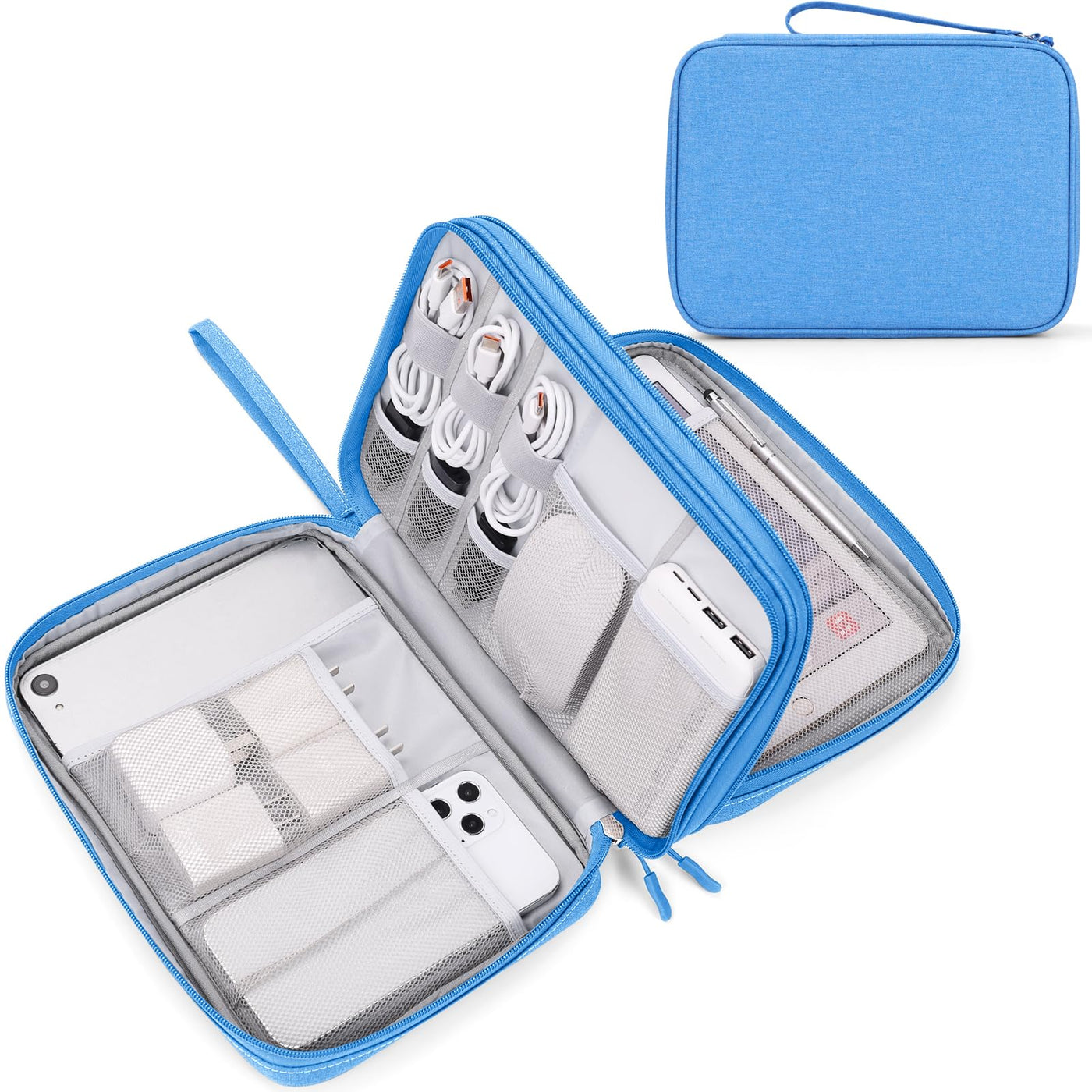 FYY Travel Cable Organizer Pouch Electronic Accessories Carry Case Portable Waterproof Double Layers All-in-One Storage Bag for Cord, Charger, Phone, Earphone Black