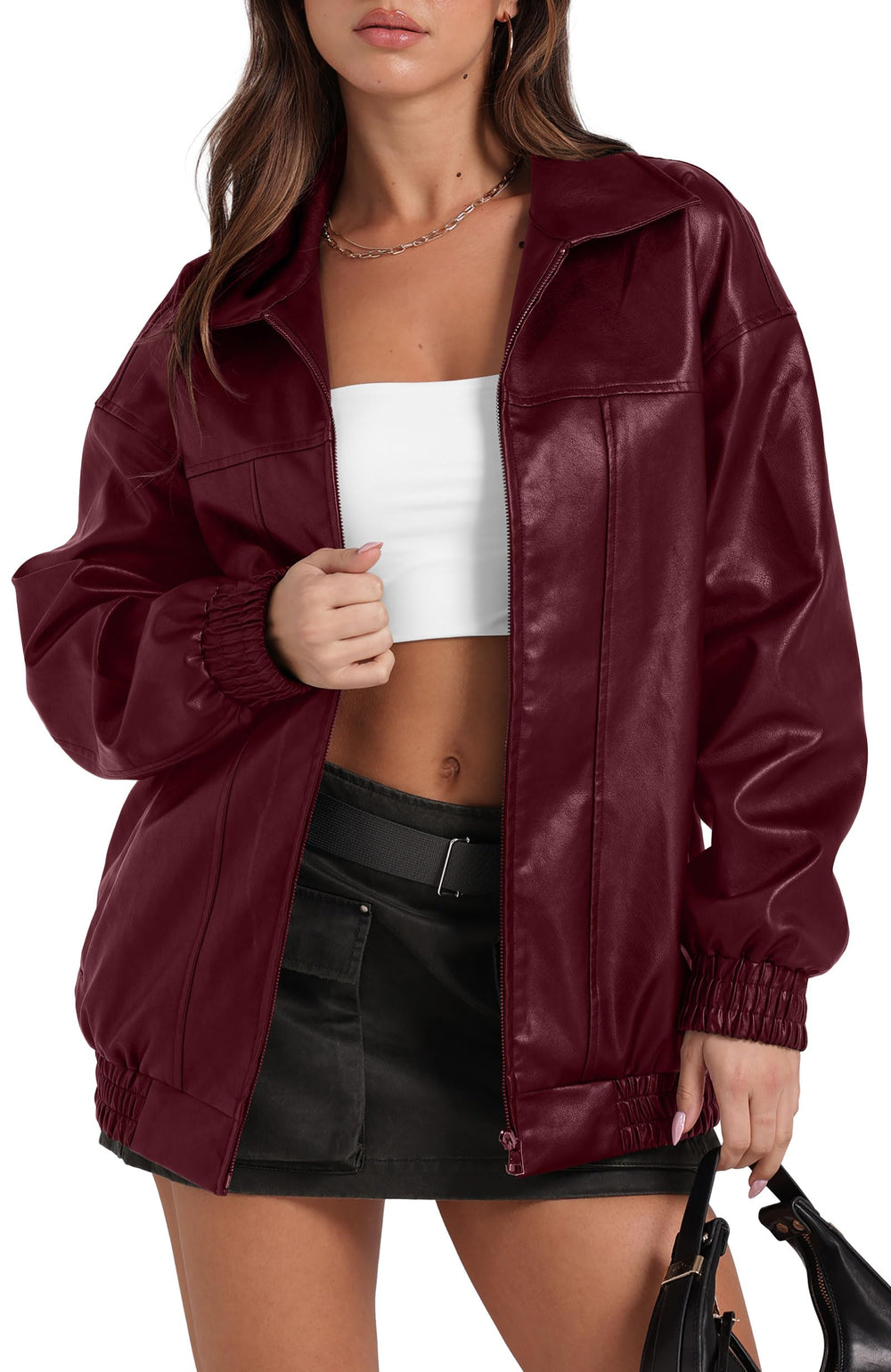 Sampeel Leather Jacket Women Faux Oversized Motorcycle Bomber Coats 2025 Fall Fashion Outfits Winter Clothes