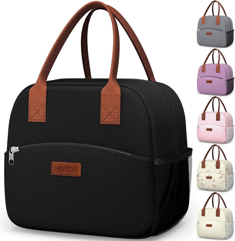 HOTOR Lunch Bag for Women & Men - Wear-Resistant Insulated Lunch Box with Large Capacity, Multi-Functional Cooler Bag for Office, Picnic, Black, 10L,10.60" x 5.90" x 9.50"