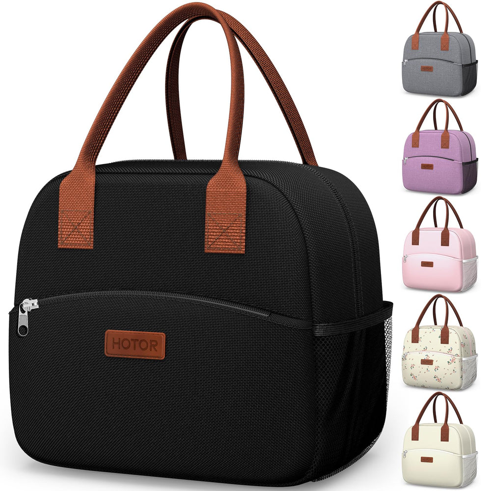HOTOR Lunch Bag for Women & Men - Wear-Resistant Insulated Lunch Box with Large Capacity, Multi-Functional Cooler Bag for Office, Picnic, Black, 10L,10.60" x 5.90" x 9.50"
