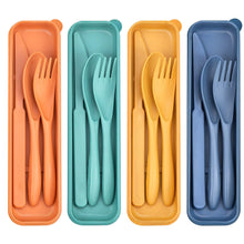 DISSKNIC Reusable Travel Utensils with Case, 4 Sets Wheat Straw Portable Cutlery Set Chopsticks Knives Fork and Spoon for Lunch Box Accessories, Camping Flatware Sets for Daily Use or Outdoor