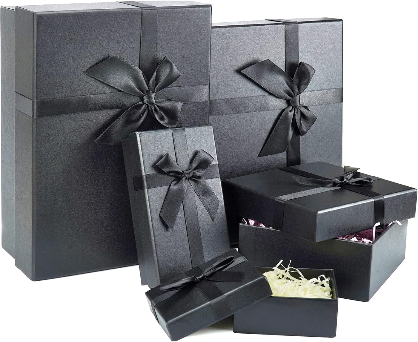 Gift Boxes with Lids for Presents, Set of 5 Black Gift Boxes, Pre-warpped Nesting Boxes for Gifts, Luxury Gift Box for Father's Day, Anniversaries, Birthdays,Weddings, etc.