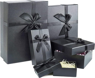 Gift Boxes with Lids for Presents, Set of 5 Black Gift Boxes, Pre-warpped Nesting Boxes for Gifts, Luxury Gift Box for Father's Day, Anniversaries, Birthdays,Weddings, etc.
