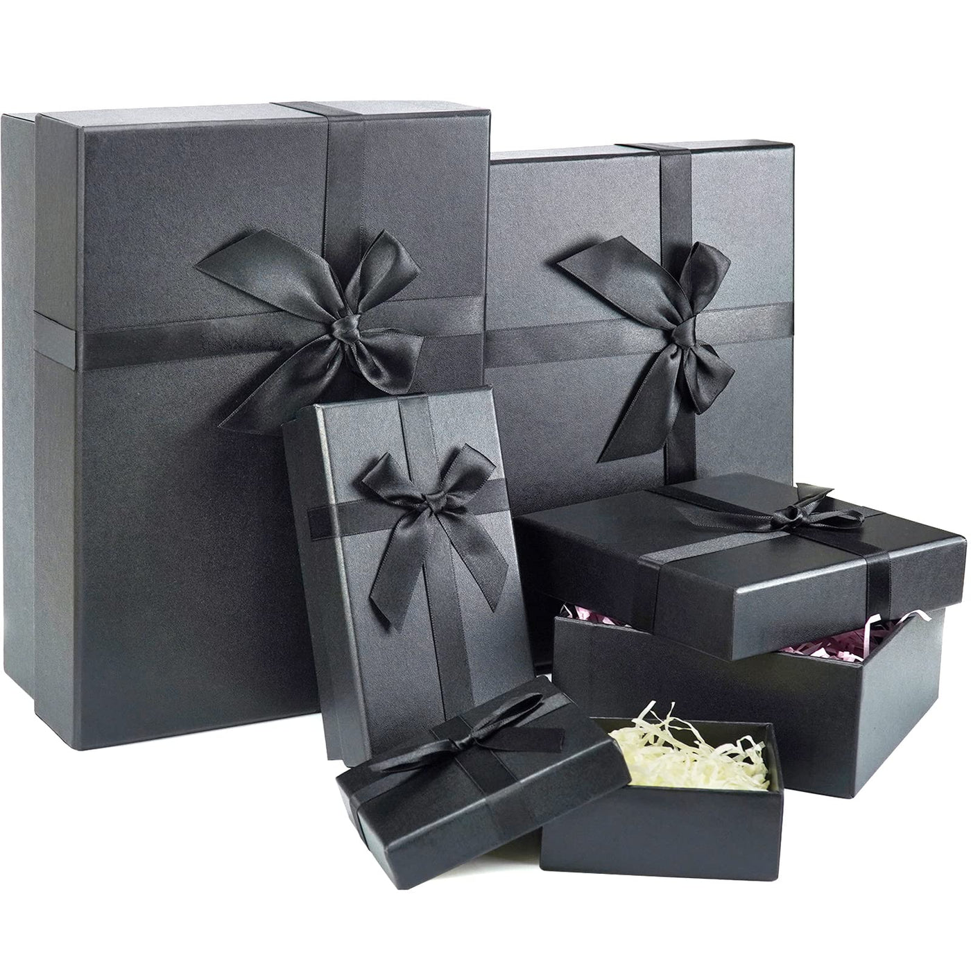 Gift Boxes with Lids for Presents, Set of 5 Black Gift Boxes, Pre-warpped Nesting Boxes for Gifts, Luxury Gift Box for Father's Day, Anniversaries, Birthdays,Weddings, etc.
