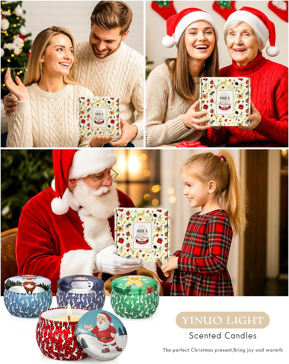 Christmas Candle Gift Set for Women, 4 Pack Long Lasting Soy Wax Candles with Lavender, Cookie, Fir & Cinnamon Apple Scents, Aromatherapy Candles for Home, Perfect Holiday Gifts