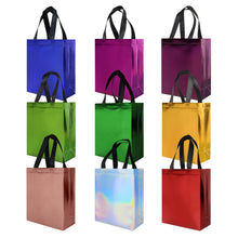 cabzymx 18 Pcs Glossy Iridescent Small Gift Bags Bulk, 8x3.9x9.8 In Non-woven Party Bags for Present with Sturdy Bases for Birthday, Wedding, Easter, Party, Holiday