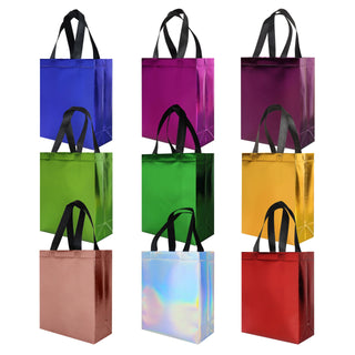 cabzymx 18 Pcs Glossy Iridescent Small Gift Bags Bulk, 8x3.9x9.8 In Non-woven Party Bags for Present with Sturdy Bases for Birthday, Wedding, Easter, Party, Holiday