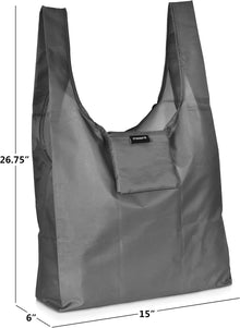 Masirs Reusable Shopping Bags 6 Pack, Foldable Grocery Tote with Pouch Large Packable Ripstop Polyester Sacks, Washable Lightweight Eco Friendly Reusable for Groceries and Shopping, Grey