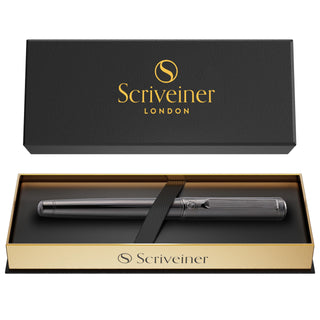 Scriveiner Black Lacquer Rollerball Pen - Stunning Luxury Pen, Real Gold Plating, Schmidt Ink Refill, Best Roller Ball Gift Set for Men & Women, Professional, Executive Office, Nice Pens