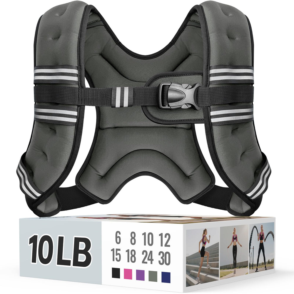 Zeerun Weighted Vest, 6lb/8lb/10lb/12lb/15lb/18lb/20lb/24lb/30lb for Men Women, Reflective Stripe Adjustable Buckle, Comfortable Durable Rucking Vest for Walking Running Strength Training