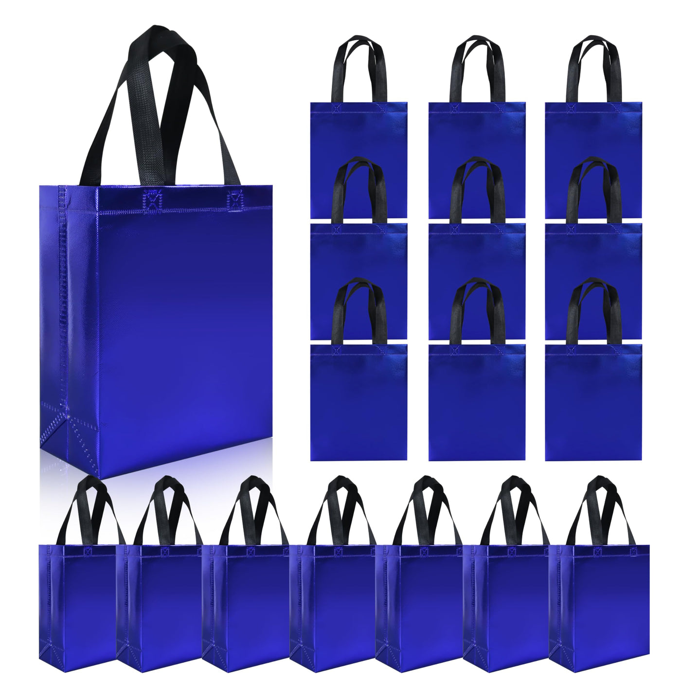 cabzymx 18 Pcs Glossy Iridescent Small Gift Bags Bulk, 8x3.9x9.8 In Non-woven Party Bags for Present with Sturdy Bases for Birthday, Wedding, Easter, Party, Holiday
