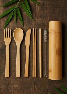 Eco-Friendly Travel Utensils Set: Lightweight Bamboo Forks, Spoons, Knives, Chopsticks, Straw in Wooden Case, Reusable Utensils for Lunch Box, Kids Camping Cutlery, Sustainable Portable Flatware