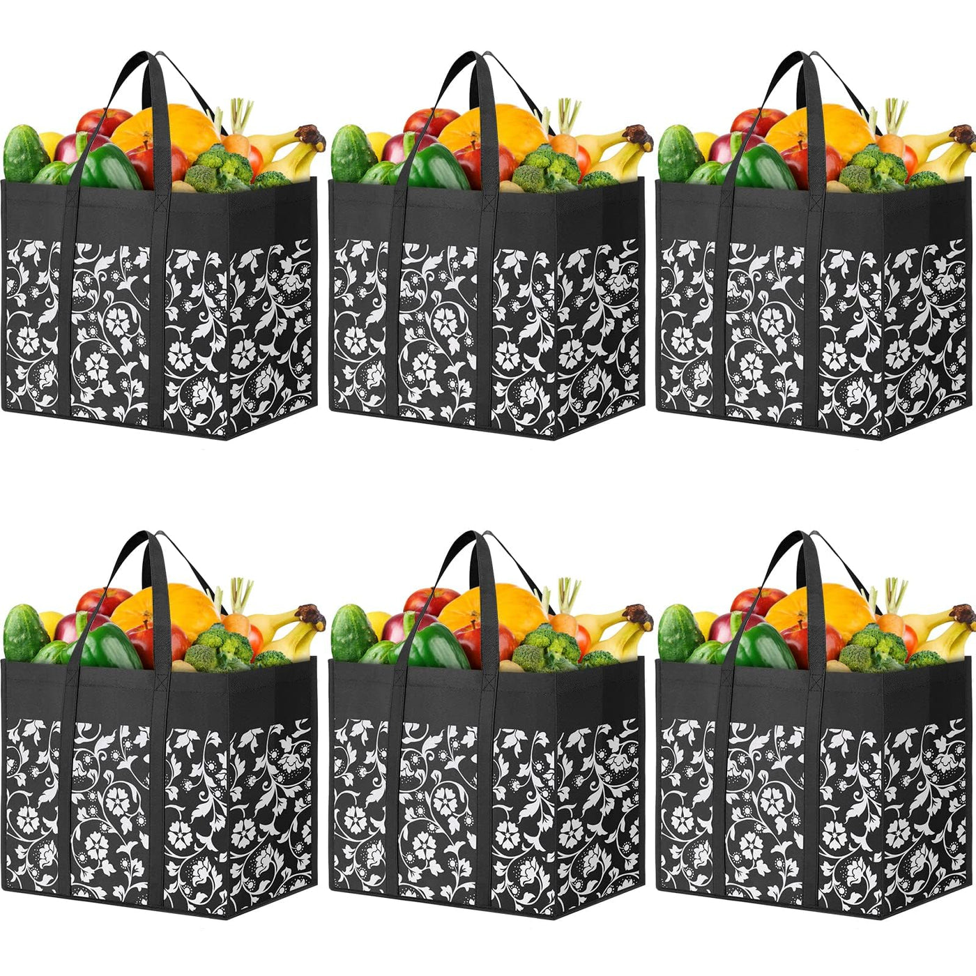 WOWBOX Reusable Grocery Bags Foldable Tote Bags Bulk with Reinforced Handles Shopping Bags for Groceries Heavy Duty Kitchen Reusable Grocery Bags with Waterproof Coating 4-Pack, Blue