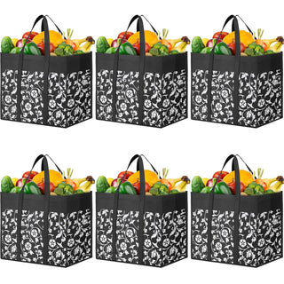 WOWBOX Reusable Grocery Bags Foldable Tote Bags Bulk with Reinforced Handles Shopping Bags for Groceries Heavy Duty Kitchen Reusable Grocery Bags with Waterproof Coating 4-Pack, Blue