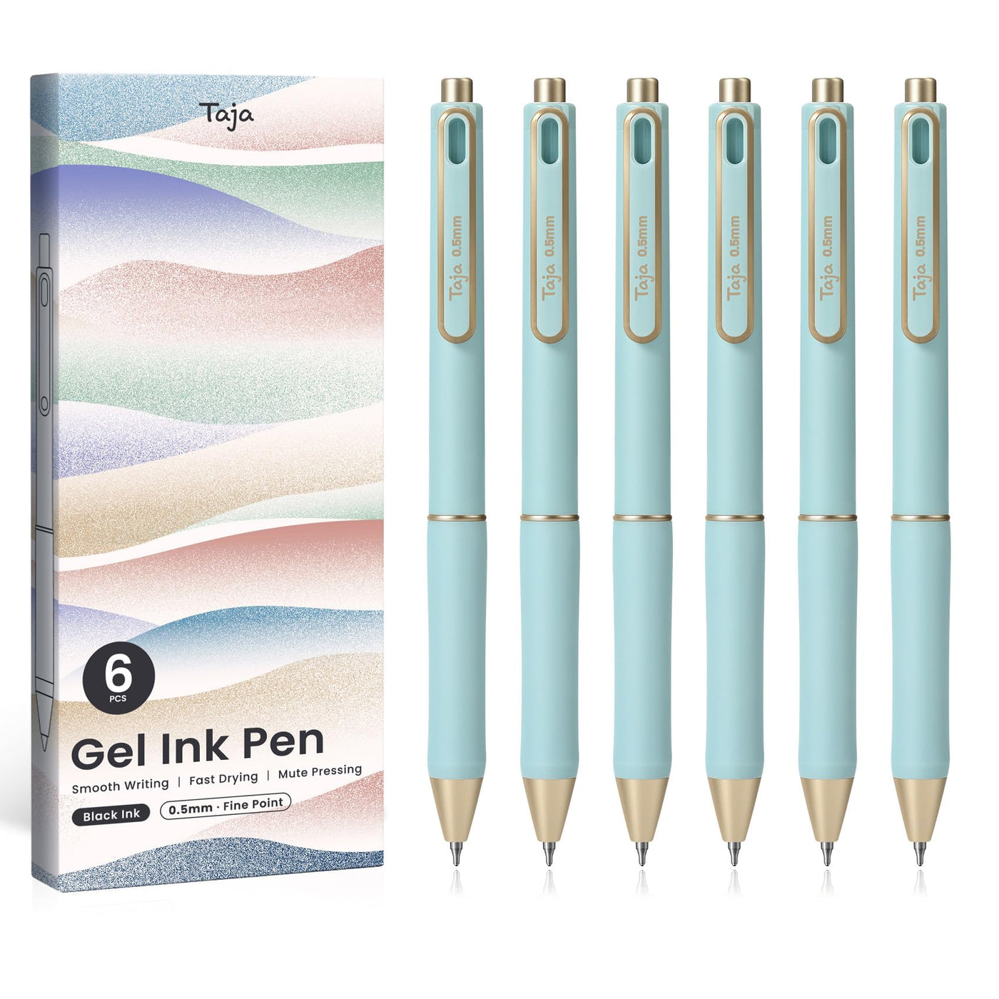 Taja Gel Pens, 6 Pcs Quick Dry Black Gel Ink Pens, 0.5mm Fine Point Smooth Writing Pens for Journaling and Note Taking, Cute Aesthetic Pens for Women & Men-Pastel